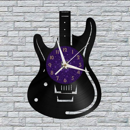 Guitar Club Decor Vinyl Wall Clock, Vinyl Record Clock Wall Art Silent & Non-ticking(12 inchs P)