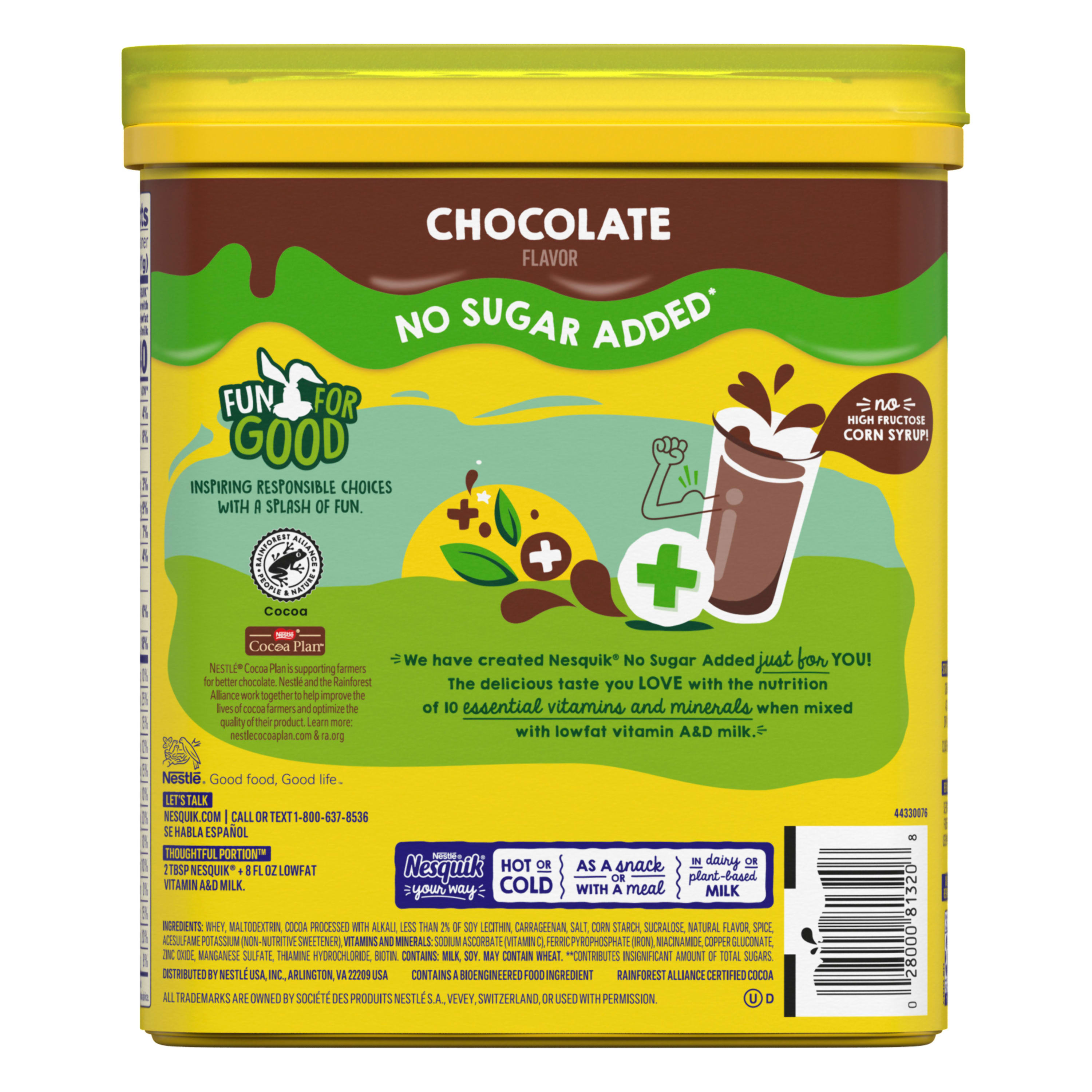 Nestle Nesquik No Sugar Added Chocolate Powder, 16 oz, Can, Makes Instant Chocolate Milk - image 2 of 11