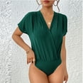 thumbnail image 5 of Wyongtao Women's Jumpsuits V-Neck Short Batwing Sleeve Bodysuit Slimming Thong Bodysuits Tops,Green XL, 5 of 5