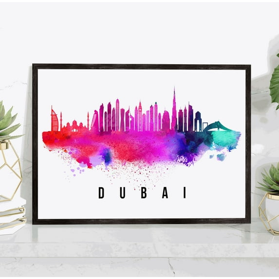 Pera Print Dubai Skyline United Arab Emirates Poster, Dubai Cityscape Painting, Dubai United Arab Emirates Poster, Cityscape and Landmark Print, Home Wall Art, Office Wall Decor - 8x10 Inches