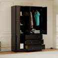 thumbnail image 3 of VivaVista Solid Wood Armoire Wardrobe Closet with Hanging Rod and Drawers, Modern Wardrobe Closet for Bedroom, Large Closet Wardrobe with Doors, Closet Wardrobe Storage Cabinet, 3 of 11