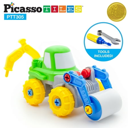 PicassoTiles PTT305 2-In-1 Educational Constructible Take-A-Part Front Loader Tractor Truck Toy (Best Small Tractor With Front End Loader)