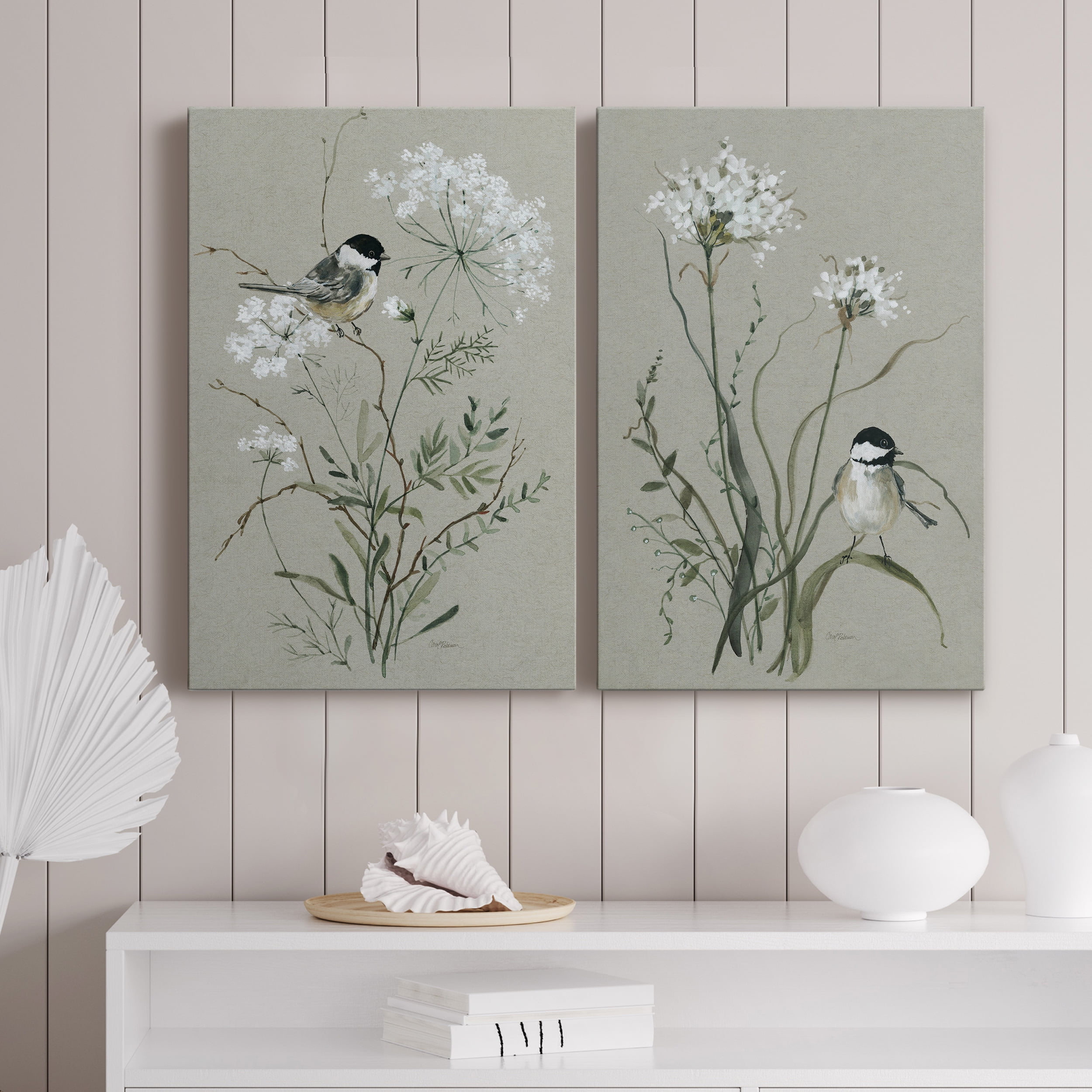 Bouquet of Grace Bird I Premium Gallery Wrapped Canvas - Ready to Hang - Set of 2 - 12 x 18 Each