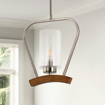 YANSUN 1-Light Brushed Nickel Pendant Chandelier with Geometric Seeded Glass Shade, E12 Base, No Bulbs Included