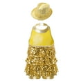 thumbnail image 2 of Alvivi Jazz Dance Dress for Kids Girls Sequin Tap Latin Dance Leotard Performance Costume and Hat Gold 10, 2 of 5
