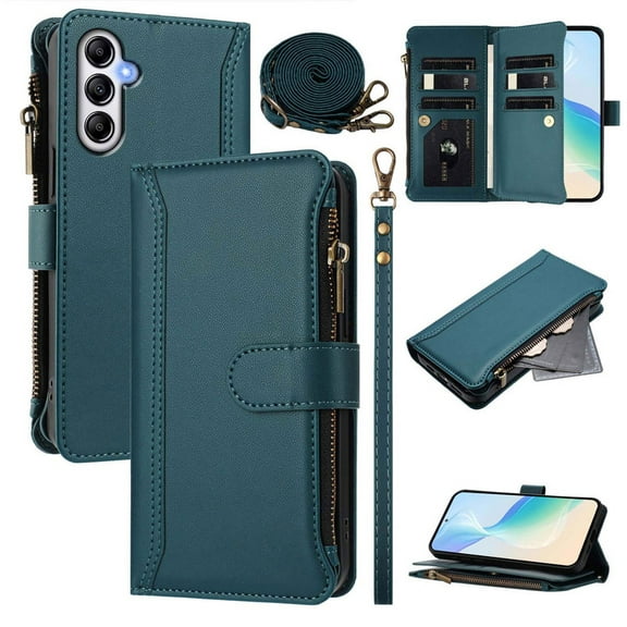 PU Leather Magnetic Snap Flip Zipper Strap Wallet Phone Case Fit for Samsung Galaxy A54 5G