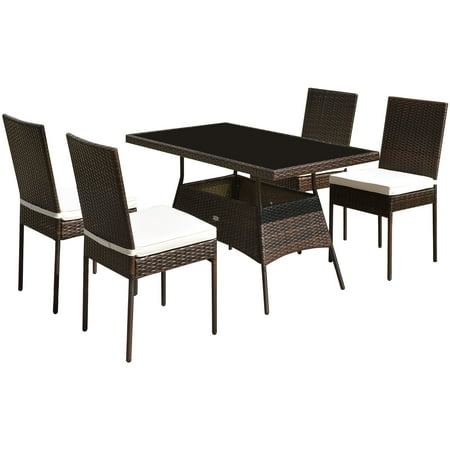 Costway 5 Pcs Patio Rattan Dining Set Glass Table High Back Chair Garden Deck Mix Brown Canada Costway 5 Pcs Patio Rattan Dining Set, Costway 5 Piece Outdoor Patio Rattan Dining Furniture Set