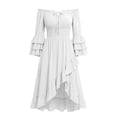 thumbnail image 4 of WAYUTE Pirate Costume for Women Off The Shoulder Flared Sleeve Solid Color Asymmetrical Ruffle A Line Dress Party Outfit Halloween Stage Performance, 4 of 5