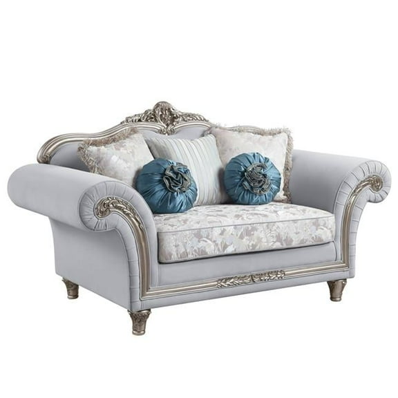 HomeRoots 515726 76 in. Linen Love Seat Sofa & Toss Pillows, Light Gray & Platinum