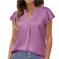 thumbnail image 1 of Camisas de manga corta con cuello en V y volantes para mujer, blusa de satén de manga corta con cuello en V para mujer, camisas de manga corta con cuello en V para mujer, grado profesional, 1 of 5
