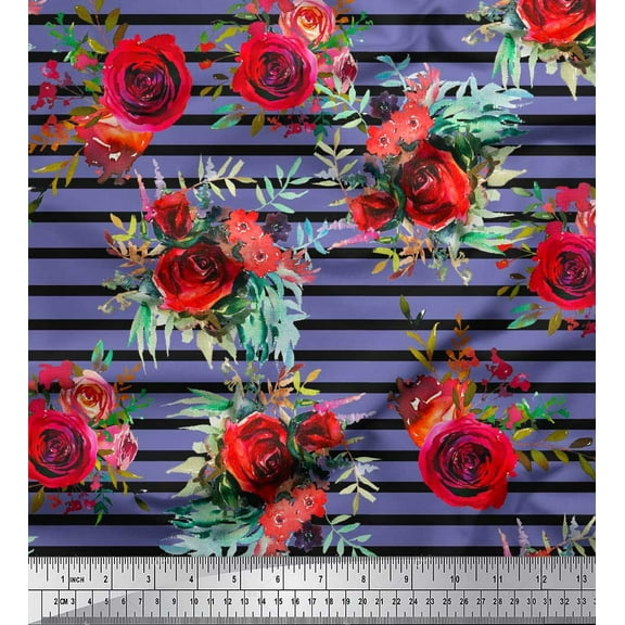 Soimoi Cotton Duck Fabric Leaves & Rose Flower Print Fabric by the Yard 42 Inch Wide