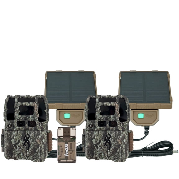 Browning Trail Camera Dark Ops Pro DCL NANO (2 Pack) Bundle with Universal Solar Camera Power Accessories (2 Pack) and Card Reader - 5 Items)