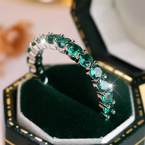 2Ct Round Lab-Created Emerald Women's Valentine Full Eternity Ring 14K White Gold Plated