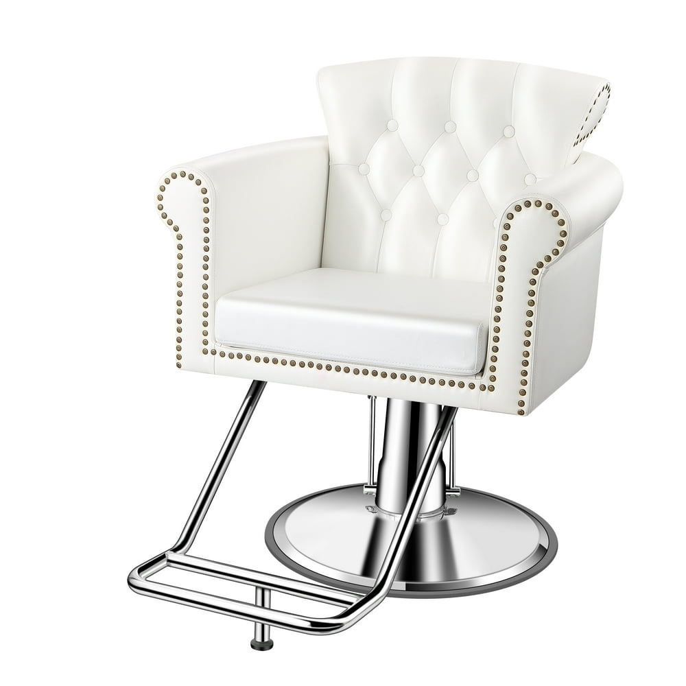 Baasha Luxury White Salon Chairs For Hair Stylist Hydraulic Pump, Square Salon Chair White, All