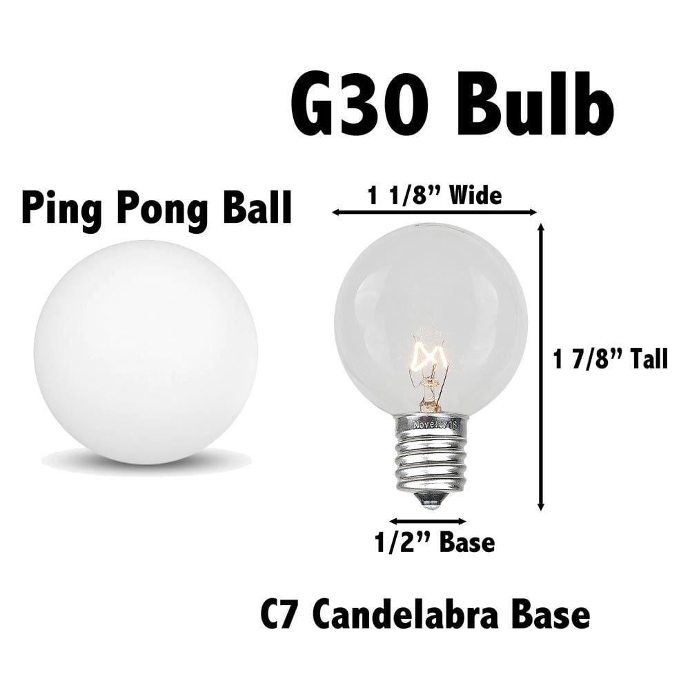 Novelty Lights Warm White Plastic G30 Globe Hanging LED String Light Replacement Bulbs E12 Candelabra Base 1 Watt