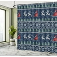 thumbnail image 4 of Ambesonne Christmas Shower Curtain, Santa and Reindeer Nordic, 69"Wx84"L, Dark Blue Vermilion and Green, 4 of 4