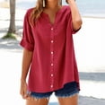 thumbnail image 2 of Tiqkatyck Womens Tops On Sale Loose Button Shirt Top Stand Solid Color Short Sleeve Collar Casual Women's Shirt Womens Tunic Tops Summer Tops for Women 2025 Watermelon Red XL, 2 of 3