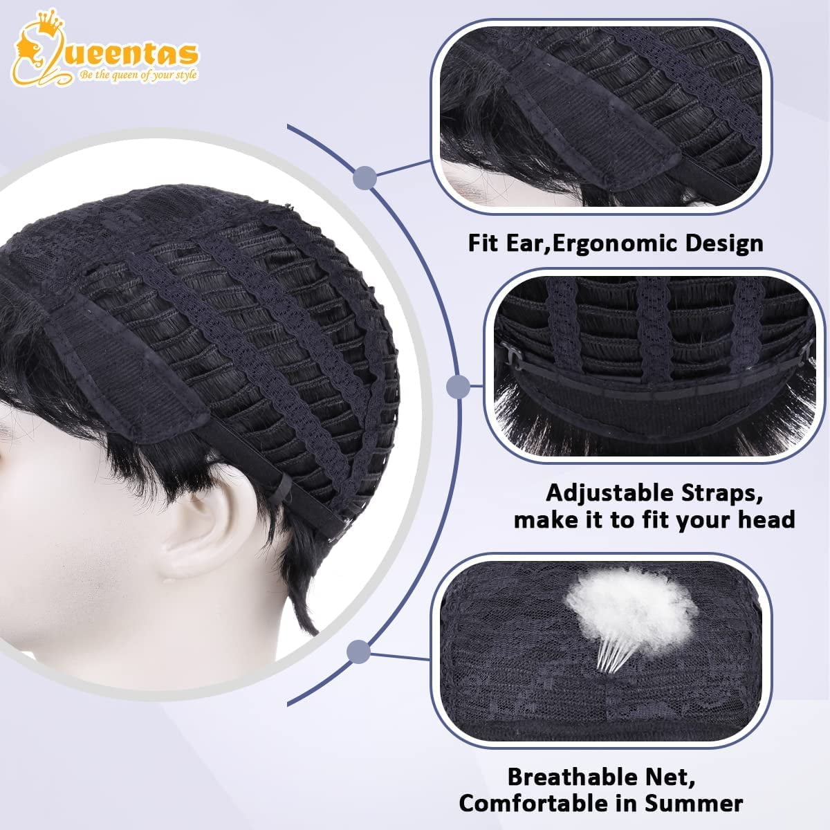 QUEENTAS Short Brown Wigs for  Women Synthetic Mullet Wig Brown Wig with Bangs Glueless Short Wigs Dark Brown Wig