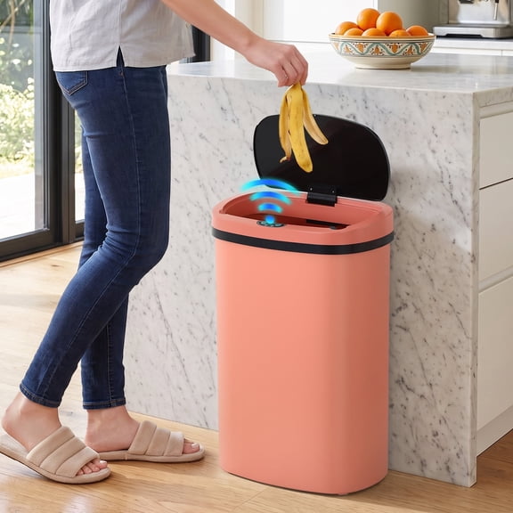 XF XINFENG 13 Gallon 49 L Dustbin Kitchen Trash Can with Lid Automatic Sensor Touch Bin, Garbage Can, Waste Bin, For Bathroom/Double Bed/Bedroom/Home/Office, Pink