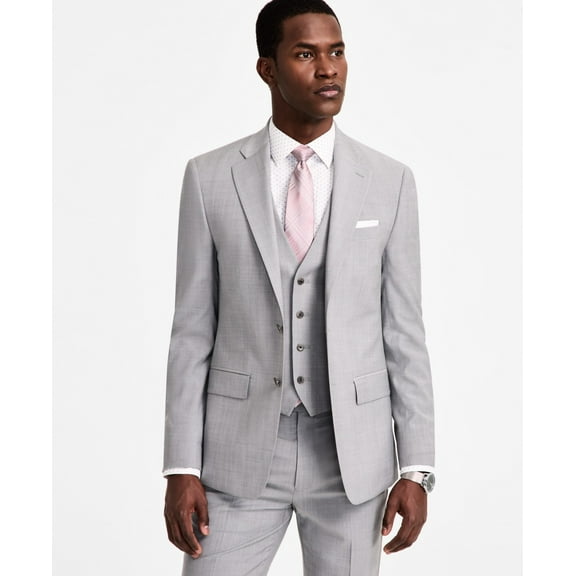 Calvin Klein Mens Slim fit Suit Jacket Blazer 42 L Light Grey Solid Stretch Wool