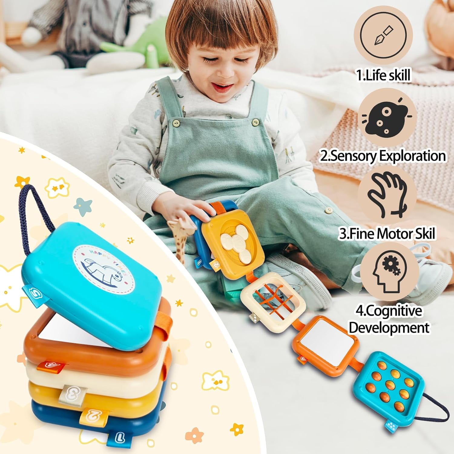 HYPERLIVING Baby Busy Board for 1 Year Old, Montessori Toys Toddler Toys Travel Activities Busy Cube Gifts Baby Boy Girl My First Montessori Busy Board