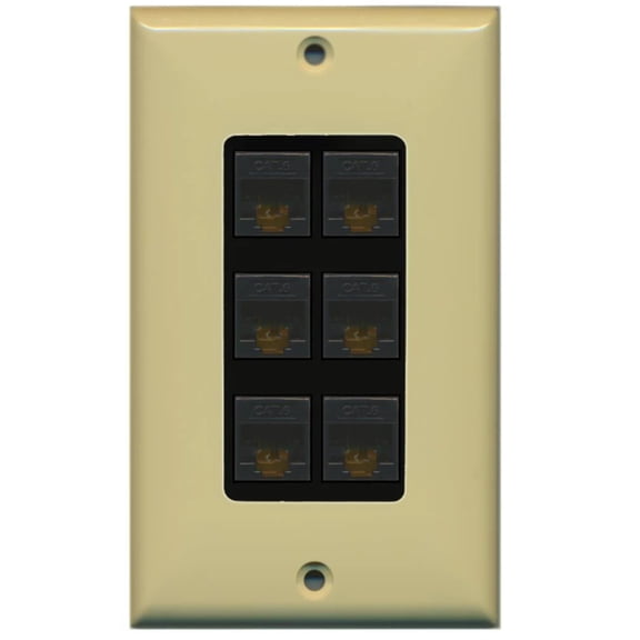 RiteAV Decorative 1 Gang 6 Port Cat6 Wall Plate - Ivory/Black