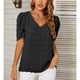 thumbnail image 2 of Top de jacquard con escote en pico y mangas abullonadas, camiseta holgada negra, talla M Summer Chic, 2 of 7