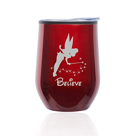 

Stemless Wine Tumbler Coffee Travel Mug Glass with Lid Fairy Believe (Red)