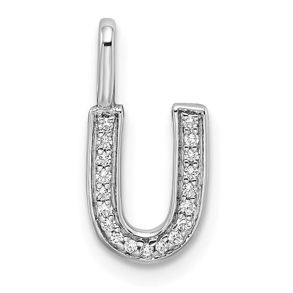 Diamond2Deal 14k White Gold Diamond Letter U Initial Pendant for Women(L- 14.97 mm, W- 7.55 mm)