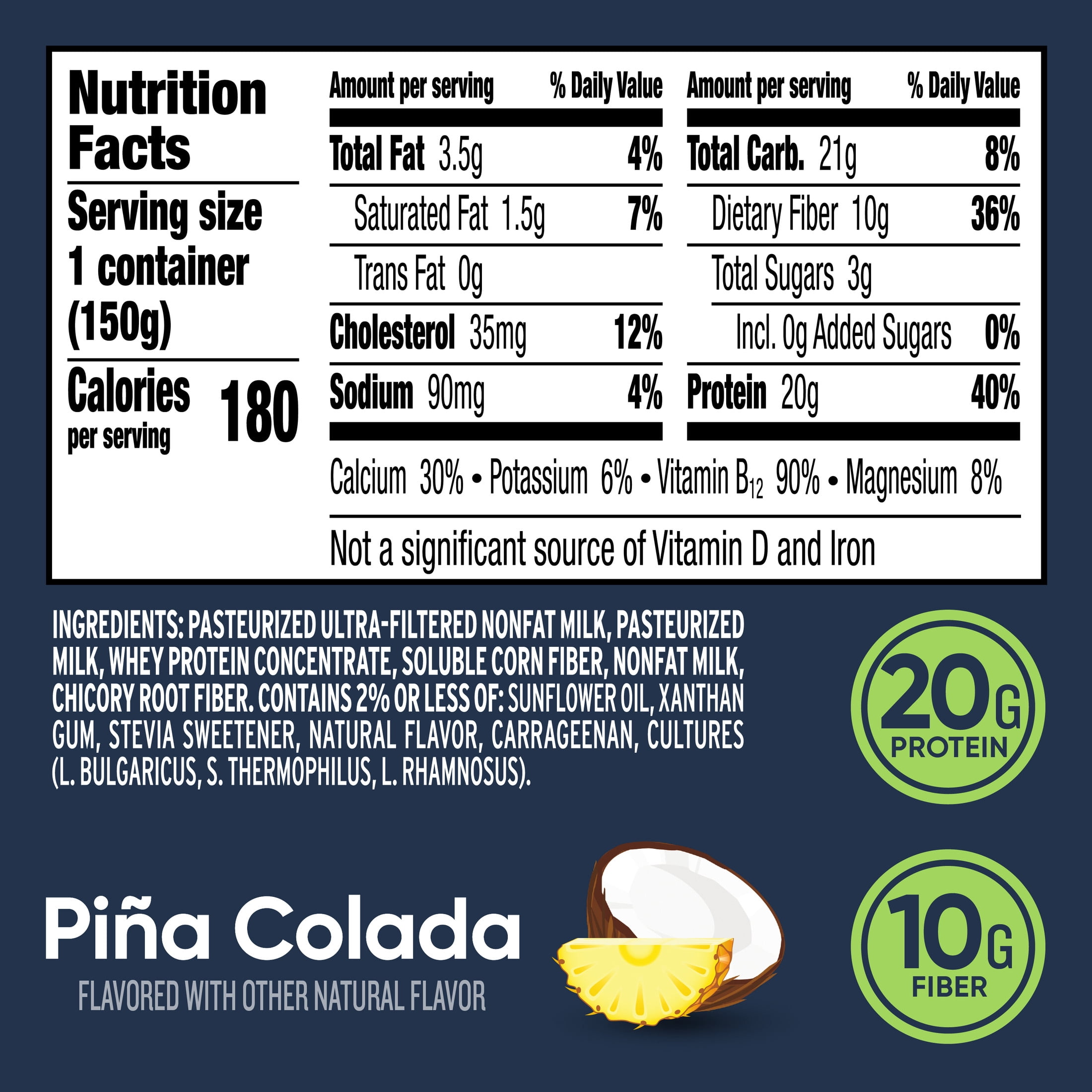 Ratio Pro-Fiber Yogurt Cultured Dairy Snack Cup, Pina Colada, 5.3 oz