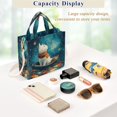 thumbnail image 4 of Corduroy Composite Fabric Tote Bag Magnetic Snap Large Capacity Crossbody Bag Beige Shoulder Strap White Cat Sailing, 4 of 8