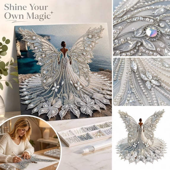Angel Pearl Diamond Art Painting Kit with Frame, Beginner-Friendly Pearl Beads Art Craft for Adults, DIY Framed Canvas Wall Decor with Tools, Handmade Gift Idea