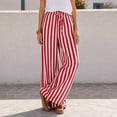 thumbnail image 6 of Stralyhd Palazzo Womens' Pants Straight Leg Summer Stripe Pants Casual Loose Lightweight Lounge Pants Drawstring Elastic Waisted Trousers with Pockets Vermilion S, 6 of 7