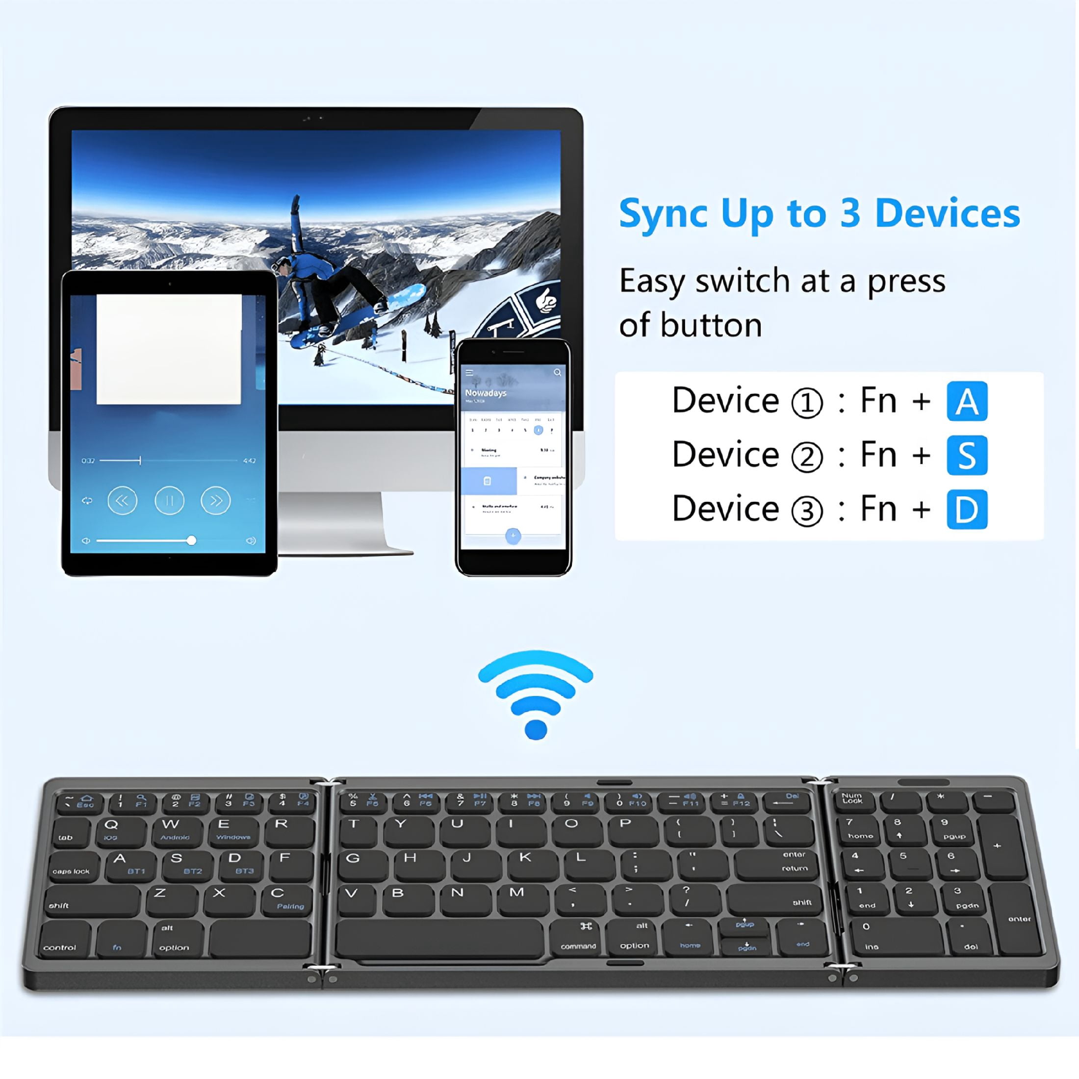 GJX Foldable Bluetooth Keyboard,USB Rechargeable Wireless Keyboard for IOS,Android,PC Laptop Smartphone-Black,foldable bluetooth keyboard