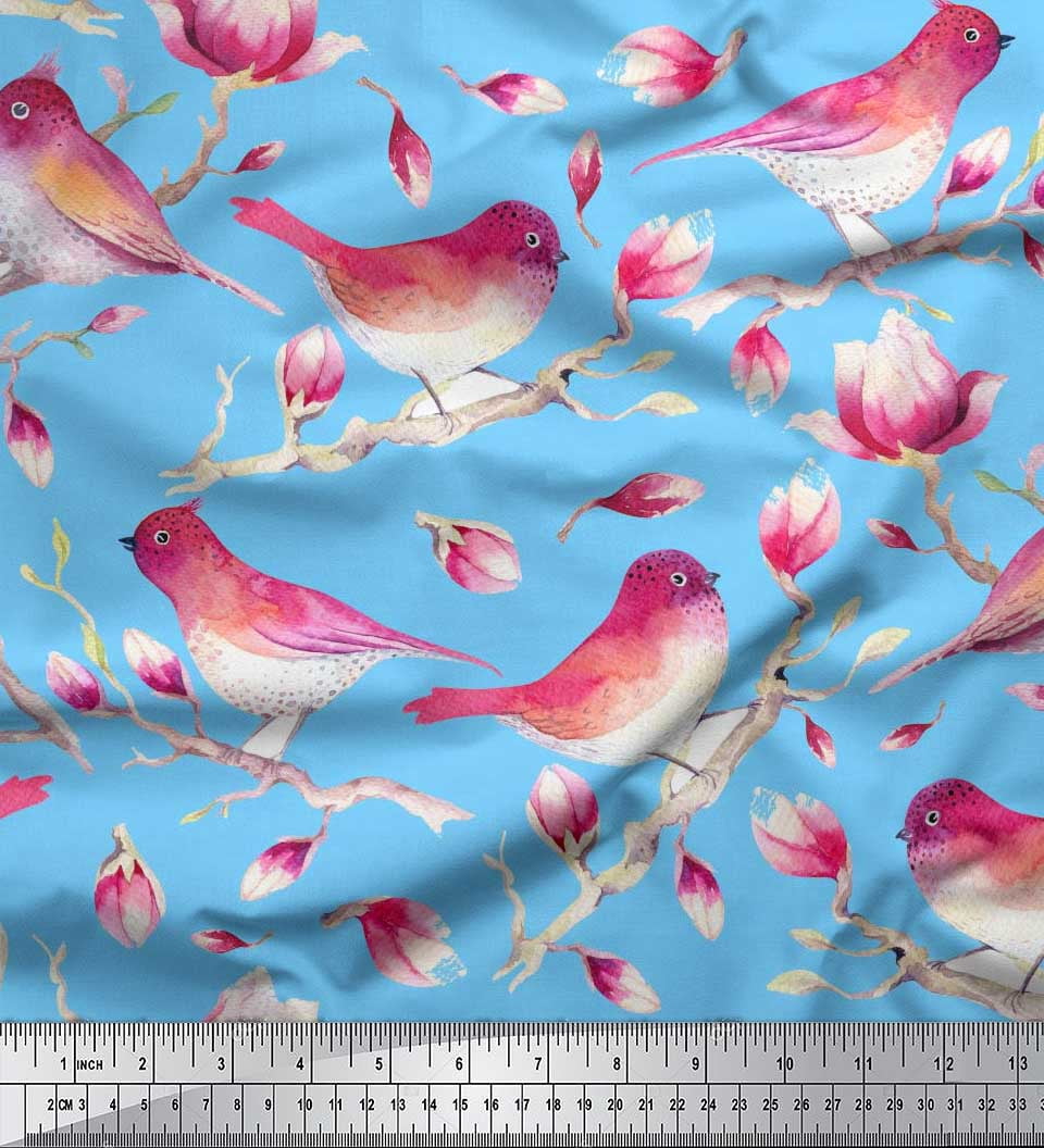 Soimoi Pink Cactus Tree Print Fabric - Poly Georgette 42 Inch Wide Desert Chic Pattern By The Yard