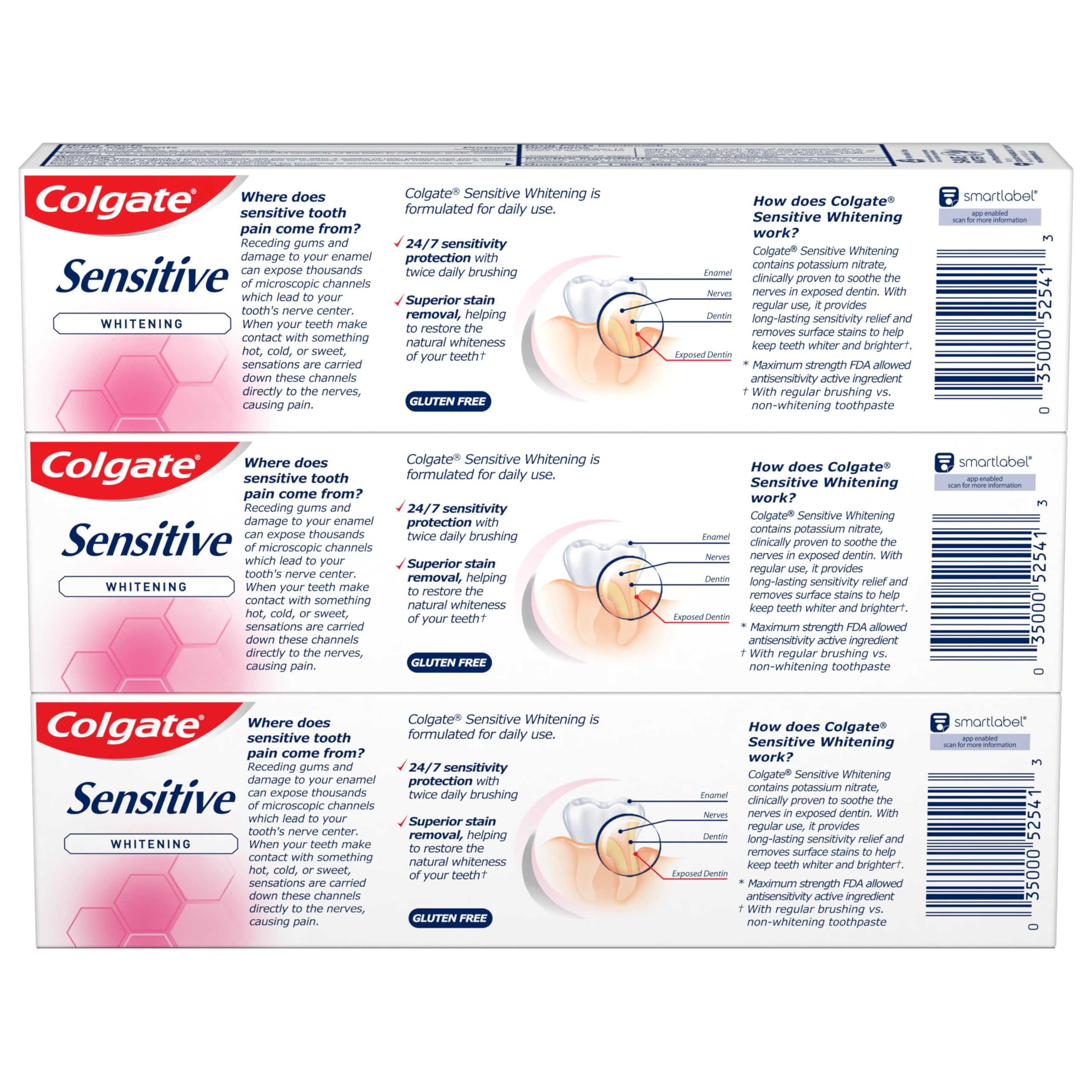Pack of 2 - Colgate Whitening Toothpaste For Sensitive Teeth, Enamel Repair And Cavity Protection, Fresh Mint Gel, 6 Oz (Pack Of 3) Packaging May Vary