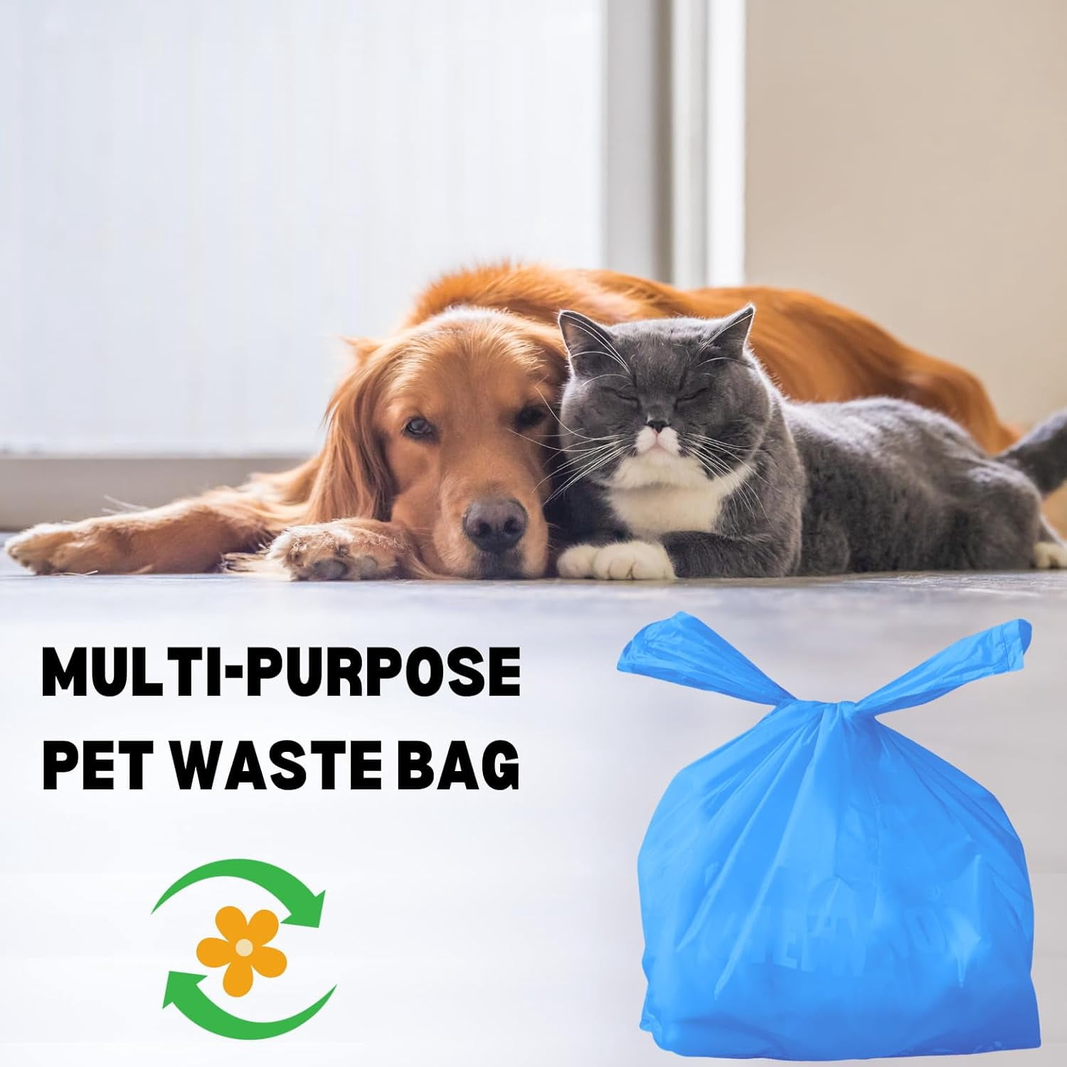 Disposable Dog Poop Waste Bags Cat Litter Clump & Poop Bags with Easy-tie Handles (500 count)  Fresh Powder Scented Bulk Poop Bags (Blue, 500 ct.)