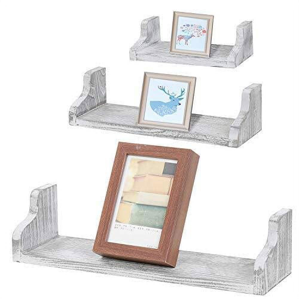 NEX Floating Wall Shelves Metal Brackets Wall Mounted Rustic Wood Shelves Set of 3 Pale Gray (NX-HK87-39)