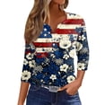 thumbnail image 3 of 4th Of July T Shirts for Women Summer Patriotic 3/4 Sleeve Tops for Women 250 Anniversary Usa Flag Button Henley V Neck Independence Day American Flag Floral Print Tee Tops Dark Blue L, 3 of 7