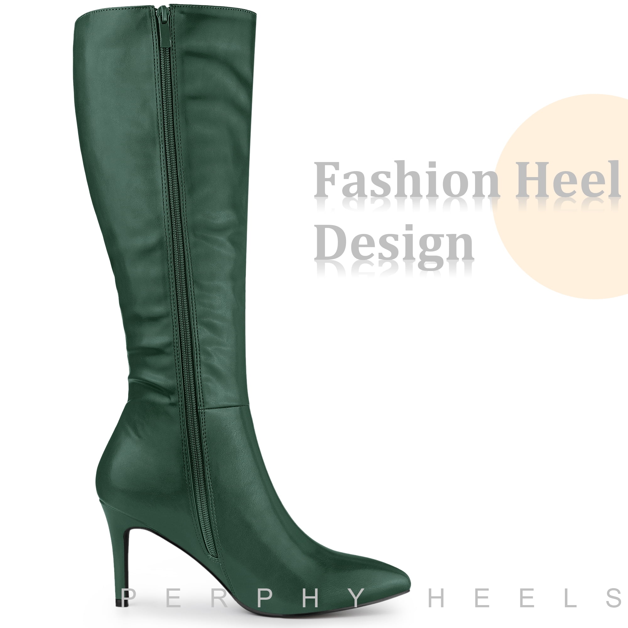 Unique Bargains Pointed Toe Side Zipper Stiletto Heel Knee High Boots for Women