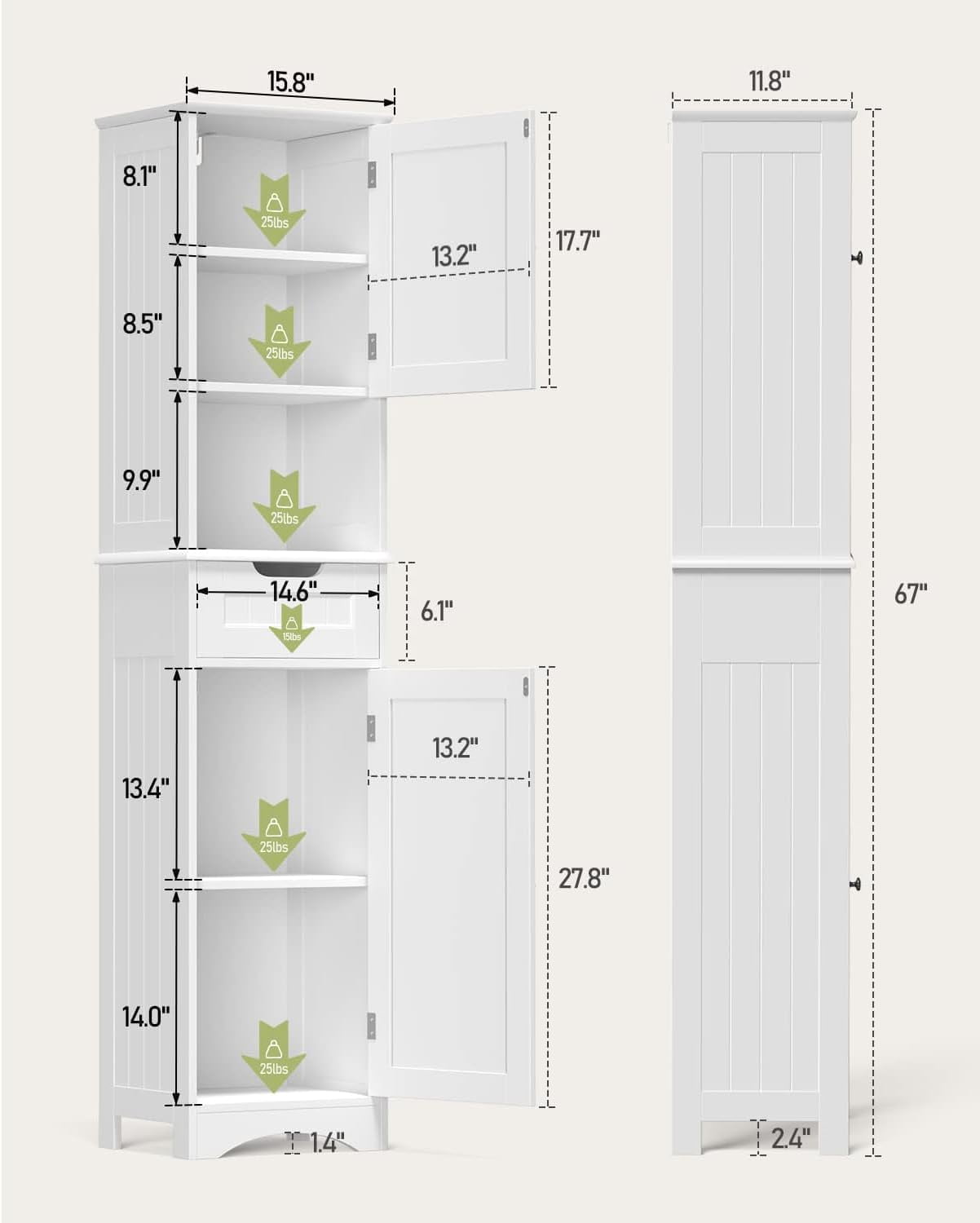 Tall Bathroom Cabinet with Adjustable Shelves - Stylish White Storage Cabinet with Doors, Perfect for Bathroom, Kitchen, or Living Room