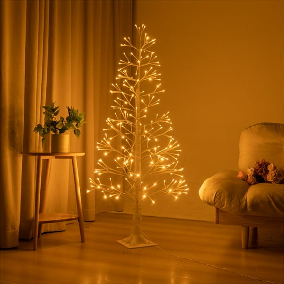 Rewenti Pre-Lit Starbursts Gold Artificial Christmas Tree with Warm White Twinkling LED Lights