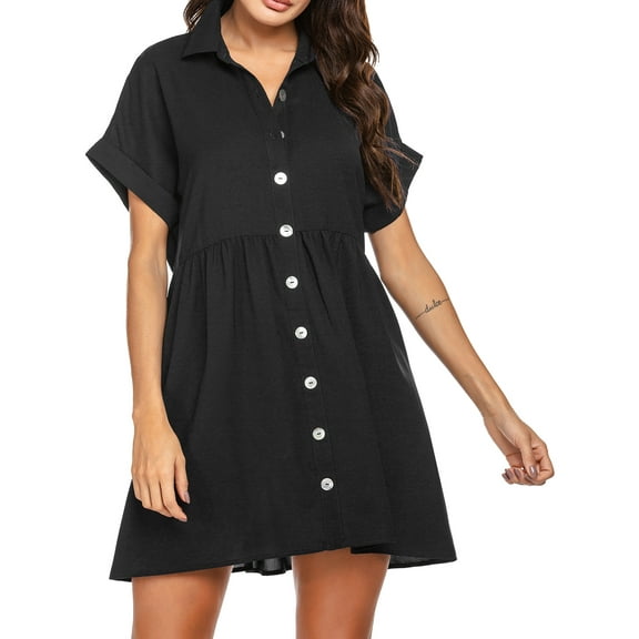 Richie House Women's Summer Casual Short V-Neck Tunic Dress Button Down Dress RHW2902-A-S