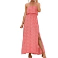 thumbnail image 4 of Women Bohemian Floral Ruffles Long Maxi Dress Strapless A-line Split Tube Tops, 4 of 7