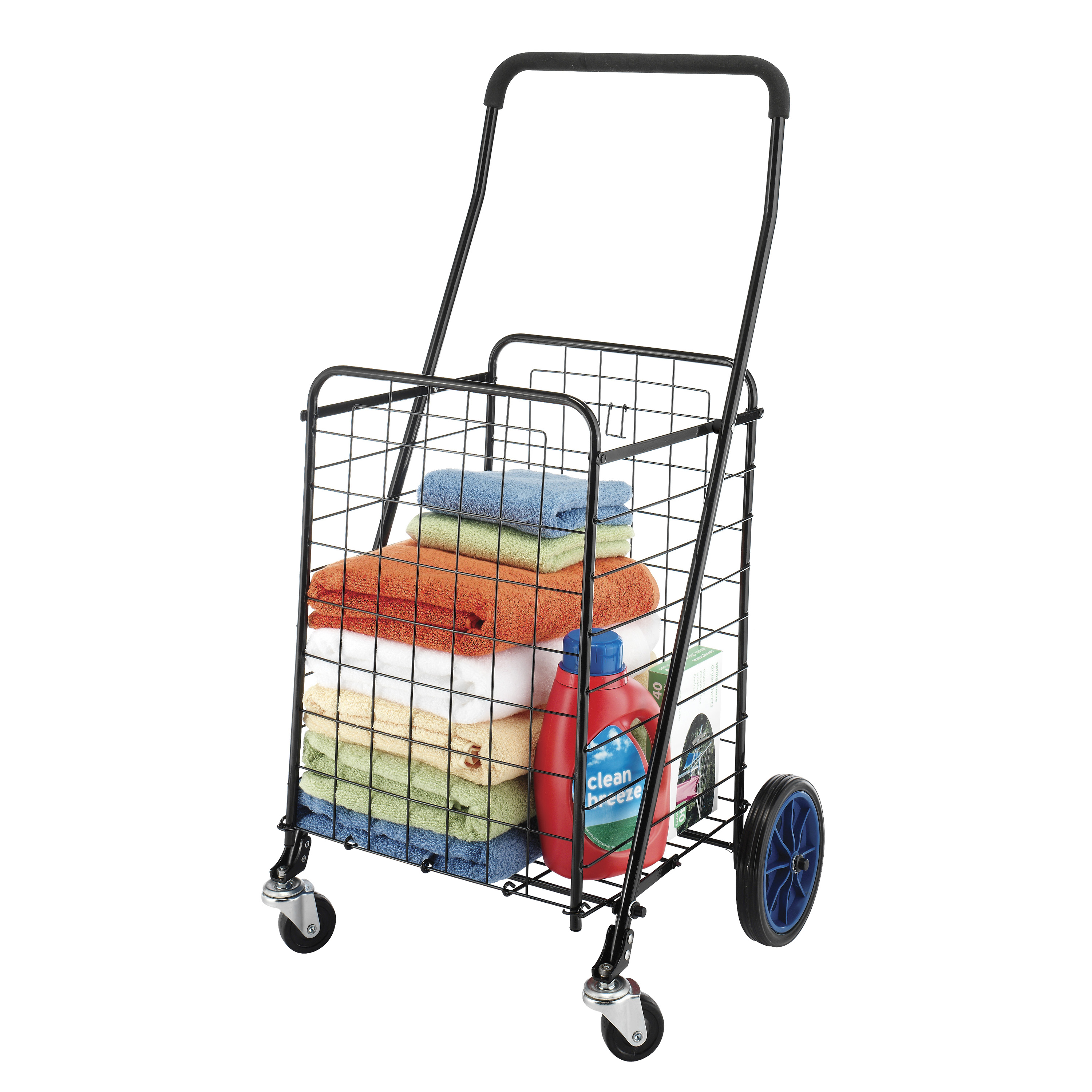 Mainstays Deluxe Rolling Shopping Cart - Black Metal