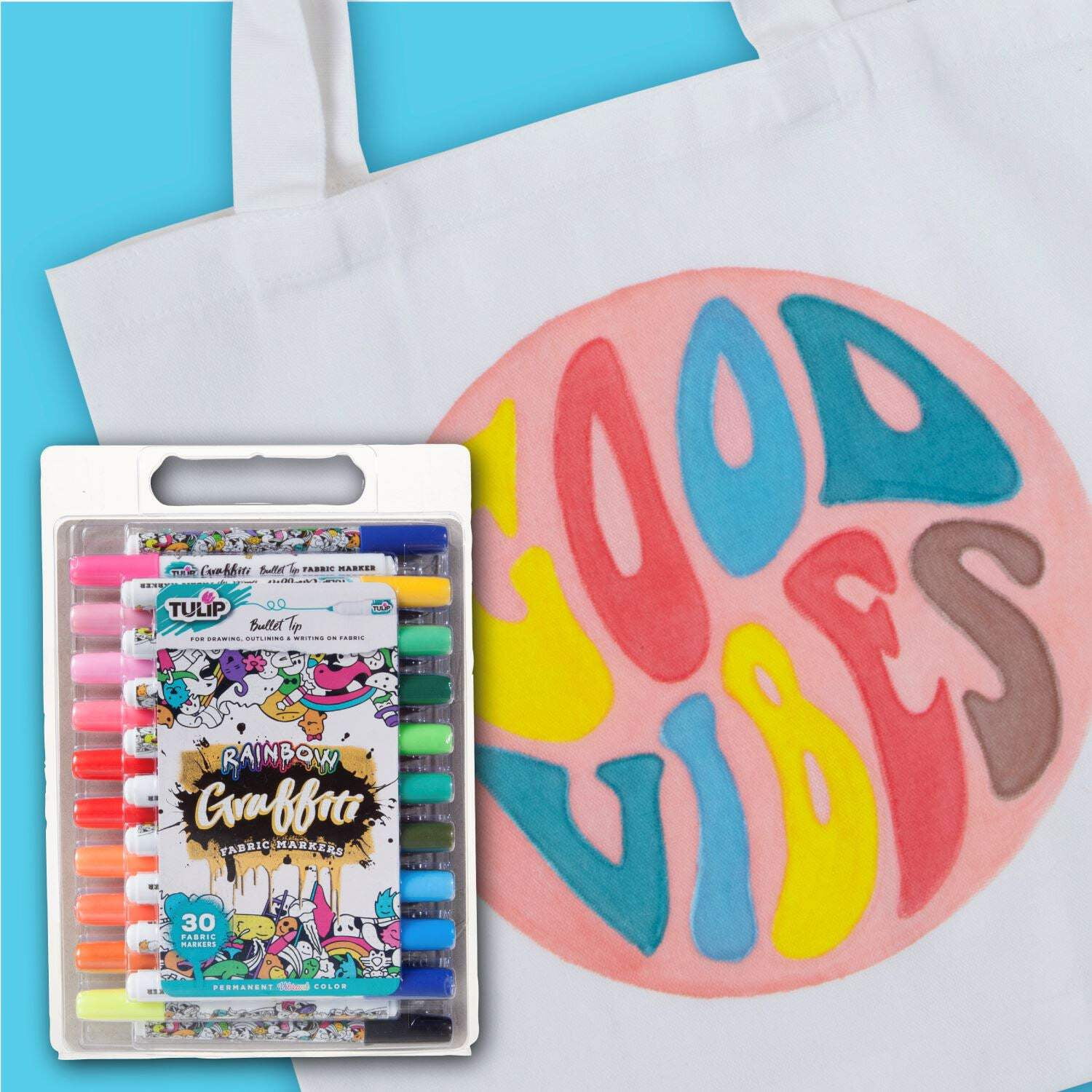 Tulip Graffiti Bullet-Tip Fabric Markers Rainbow 30 Pack