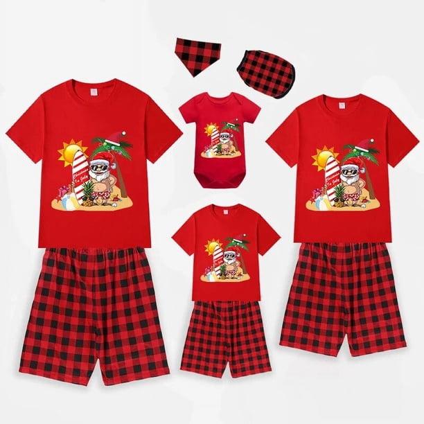 Pijamas familiares a juego de Navidad, conjuntos de Pijamas cortos, negro y rojo, en julio