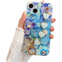 for iPhone 14 13 12 11 8 7 X XS XR Plus Pro Max Protective Cover, Fashion Charming Flower Soft TPU Phone Case with Creative Bracelet, Exquisite Shockproof Shell for Women and Girl(Blue A,11)