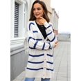 thumbnail image 6 of Womens Striped Cardigan Sweaters Long Sleeve V Neck Open Front Button Down Knit Cardigan Cream White M, 6 of 10