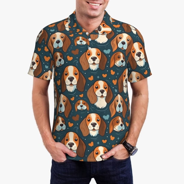 Fotbe Cute Puppy Camiseta Polo de Golf para Hombre con Estampado – Camisa Deportiva Transpirable con Cuello Abotonado-Large